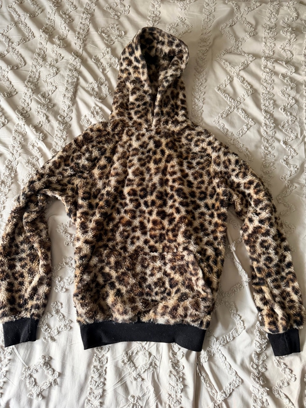 Harper Leopard Print Faux Fur Hoodie in Brown & Black